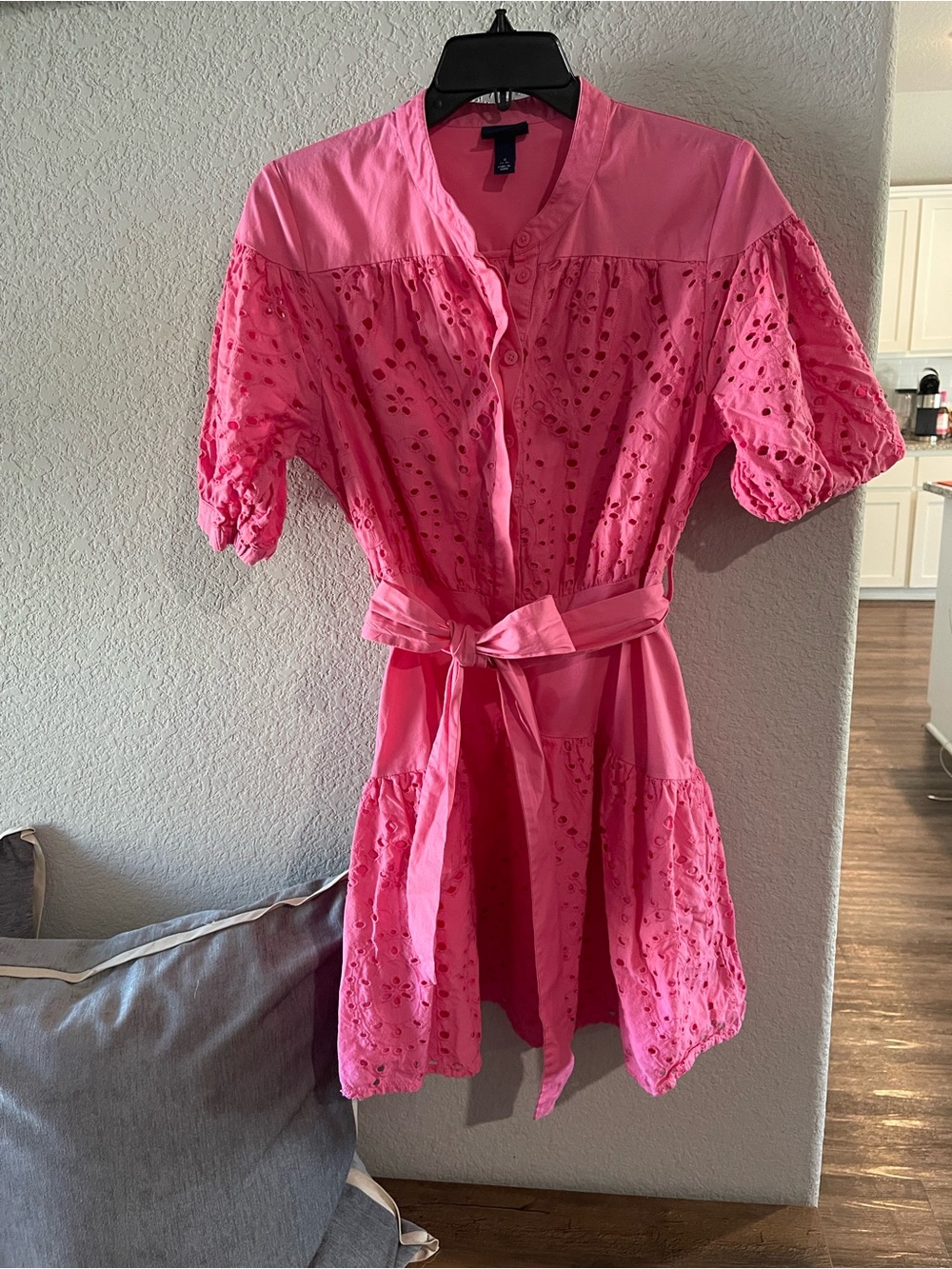 Scoop NYC Bright Pink Eyelet Waist-Tie Dress